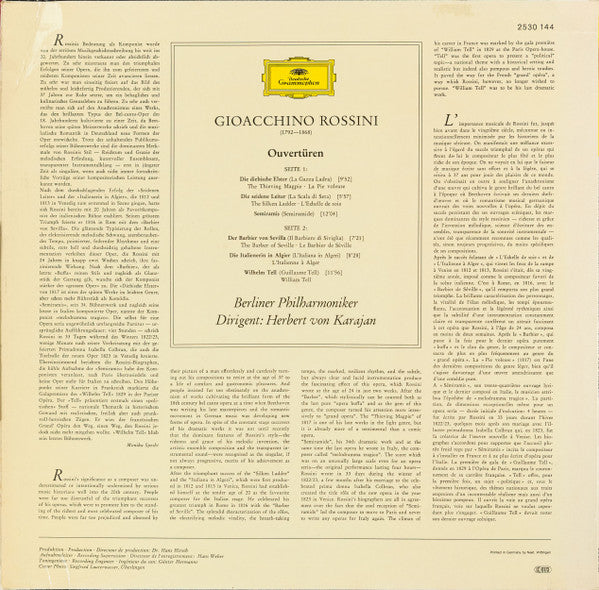 Gioacchino Rossini : Berliner Philharmoniker - Herbert Von Karajan : Ouvertüren (LP, RP)