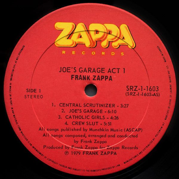Zappa* : Joe's Garage Act I (LP, Album, Gat)