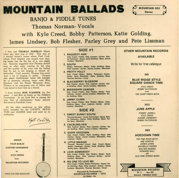 Kyle Creed, Bobby Patterson (3), Thomas Norman* : Mountain Ballads (LP, Album)