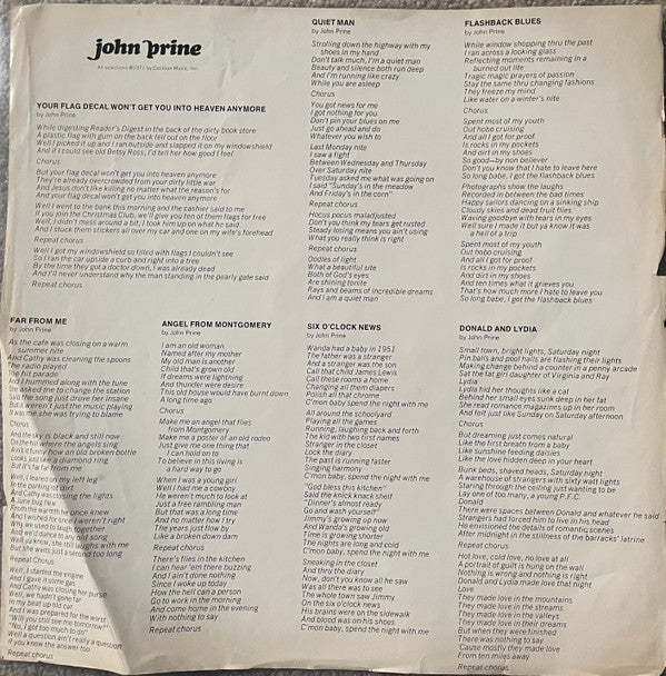 John Prine : John Prine (LP, Album, RP, PR )