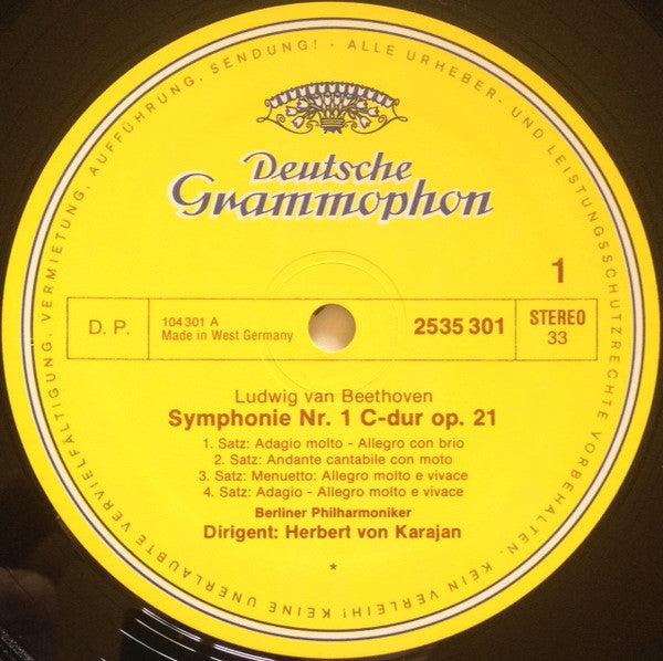 Beethoven*, Berliner Philharmoniker, Herbert von Karajan : Symphonien Nr・1 & 2 (LP, RE)