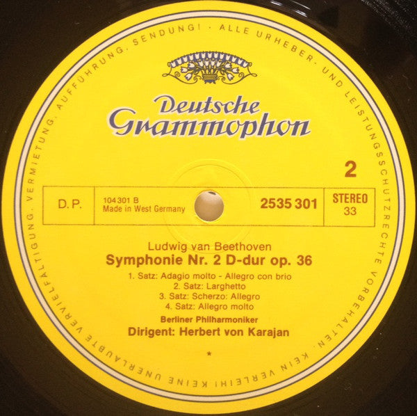 Beethoven*, Berliner Philharmoniker, Herbert von Karajan : Symphonien Nr・1 & 2 (LP, RE)