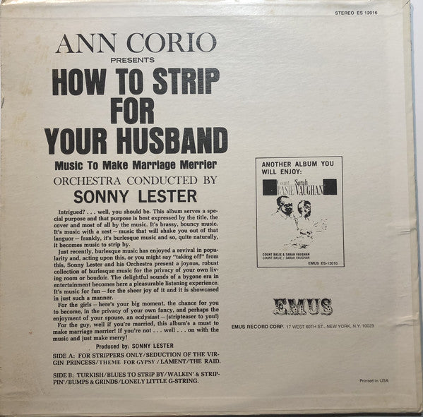 Ann Corio, Sonny Lester & His Orchestra : How To Strip For Your Husband (LP, Album)