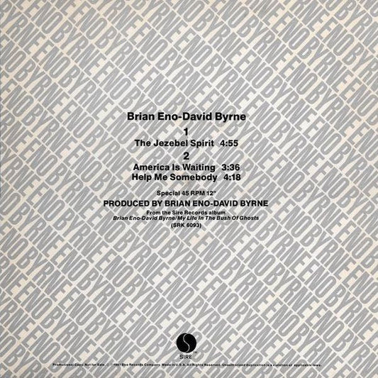 Brian Eno & David Byrne : The Jezebel Spirit (12", Promo)