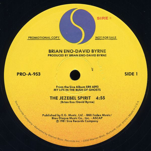 Brian Eno & David Byrne : The Jezebel Spirit (12", Promo)