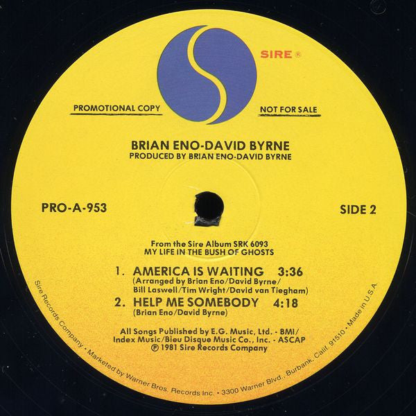 Brian Eno & David Byrne : The Jezebel Spirit (12", Promo)