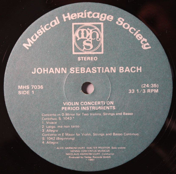 Johann Sebastian Bach - Nikolaus Harnoncourt, Vienna Concentus Musicus* : Violin Concerti On Period Instruments (LP)