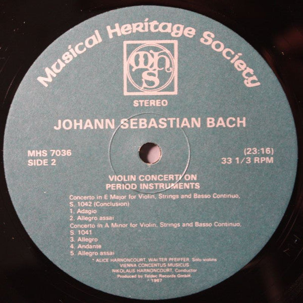 Johann Sebastian Bach - Nikolaus Harnoncourt, Vienna Concentus Musicus* : Violin Concerti On Period Instruments (LP)