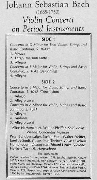 Johann Sebastian Bach - Nikolaus Harnoncourt, Vienna Concentus Musicus* : Violin Concerti On Period Instruments (LP)