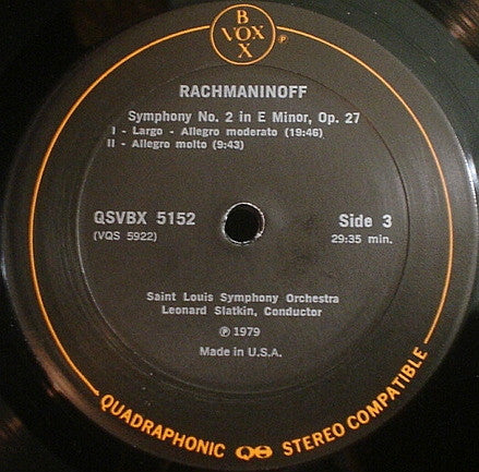 Rachmaninoff*, Saint Louis Symphony Orchestra, Leonard Slatkin : The Three Symphonies (Complete Works For Orchestra Vol. II) (3xLP, Album, Quad + Box)