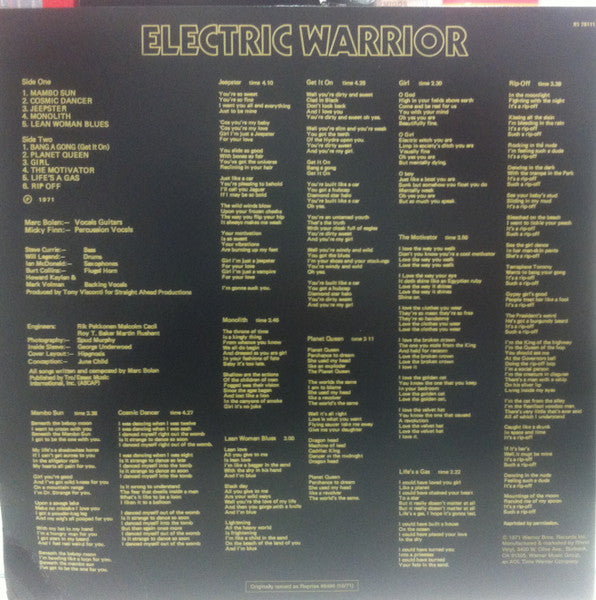 T. Rex : Electric Warrior (LP, Album, RE)