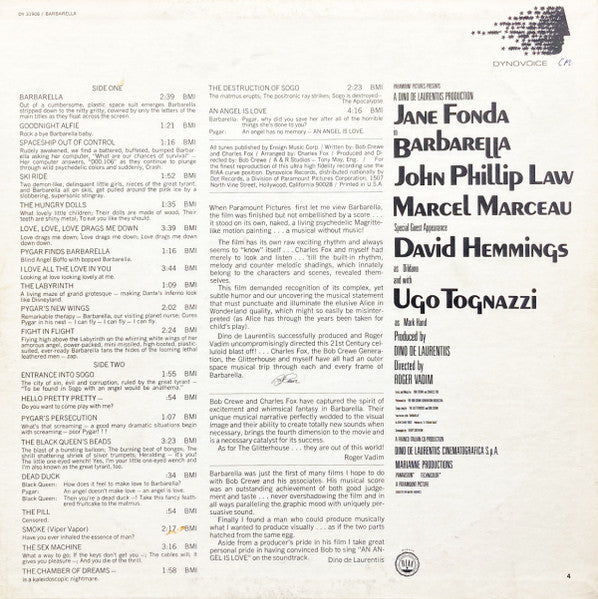 The Bob Crewe Generation Orchestra* : Barbarella (Motion Picture Soundtrack) (LP, Album, Ind)