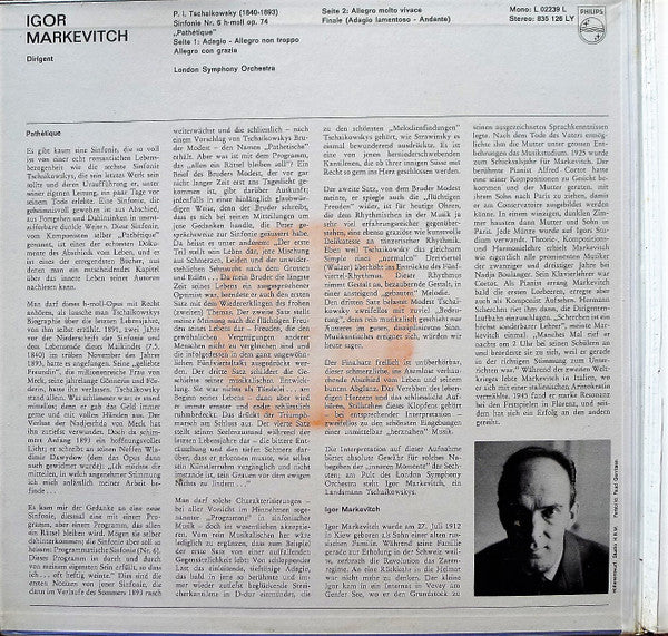 Tschaikowsky*, London Symphony Orchestra, Igor Markevitch : Sinfonie Nr. 6 H-moll Pathétique (LP, Gat)