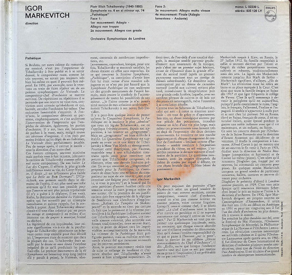 Tschaikowsky*, London Symphony Orchestra, Igor Markevitch : Sinfonie Nr. 6 H-moll Pathétique (LP, Gat)