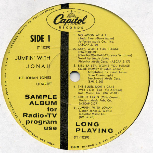 The Jonah Jones Quartet : Jumpin' With Jonah (LP, Album, Mono, Promo)
