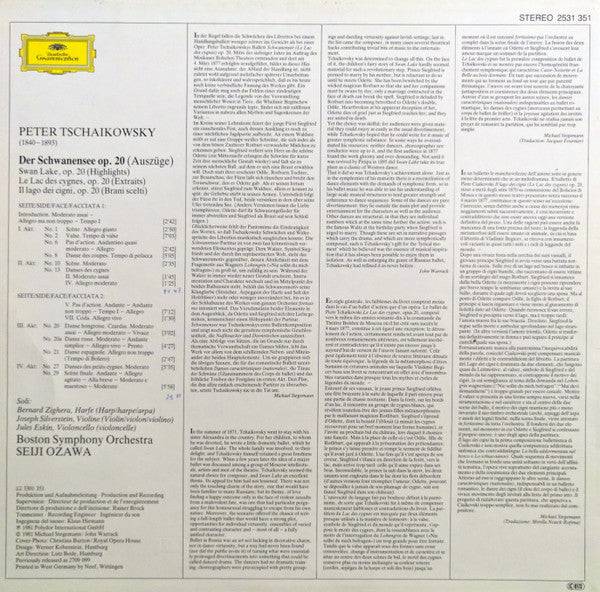 Peter Tschaikovsky* – Boston Symphony Orchestra · Seiji Ozawa : Schwanensee - Swan Lake (Auszüge · Highlights) (LP)