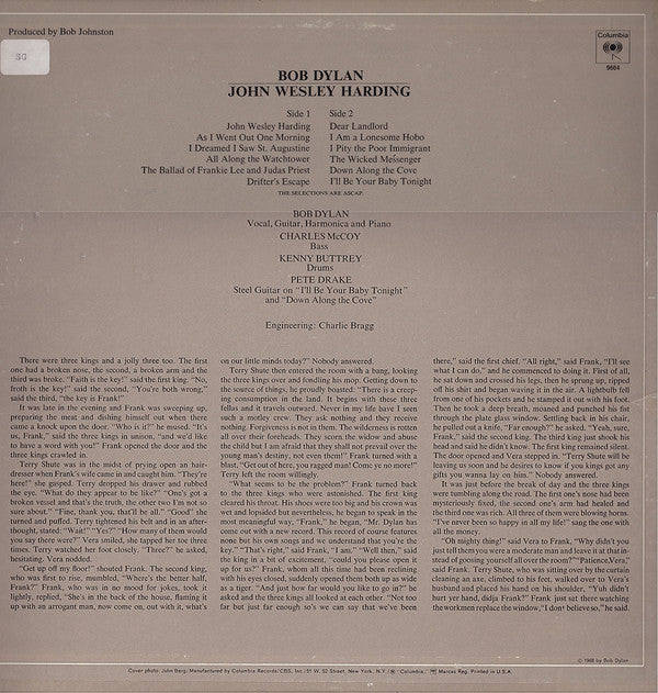 Bob Dylan : John Wesley Harding (LP, Album, RE)