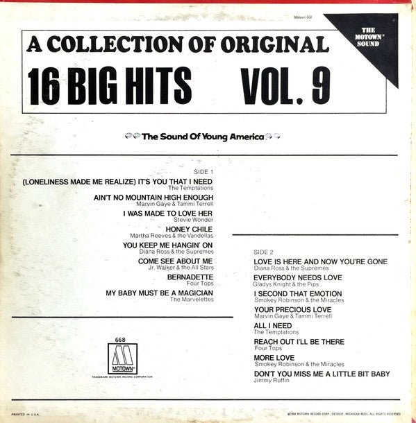 Various : The Motown Sound (A Collection Of 16 Original Hits Vol. 9) (LP, Comp)