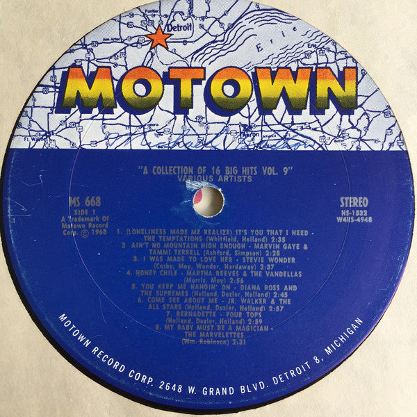 Various : The Motown Sound (A Collection Of 16 Original Hits Vol. 9) (LP, Comp)