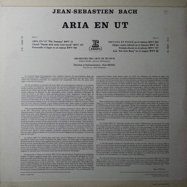 Johann Sebastian Bach, Kurt Redel, Orchestre Pro Arte De Munich : Aria En Ut (LP)