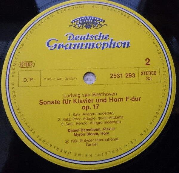 Ludwig van Beethoven · Daniel Barenboim · Myron Bloom, Michel Debost, André Sennedat : Sonate Für Klavier Und Horn / Trio Für Klavier, Flöte Und Fagott (LP)