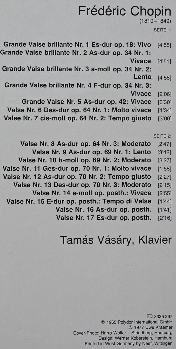 Frédéric Chopin, Tamás Vásáry : 17 Walzer (LP, Album, RE)