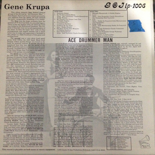 Gene Krupa : Ace Drummer Man (LP, Comp, Mono, Ltd)