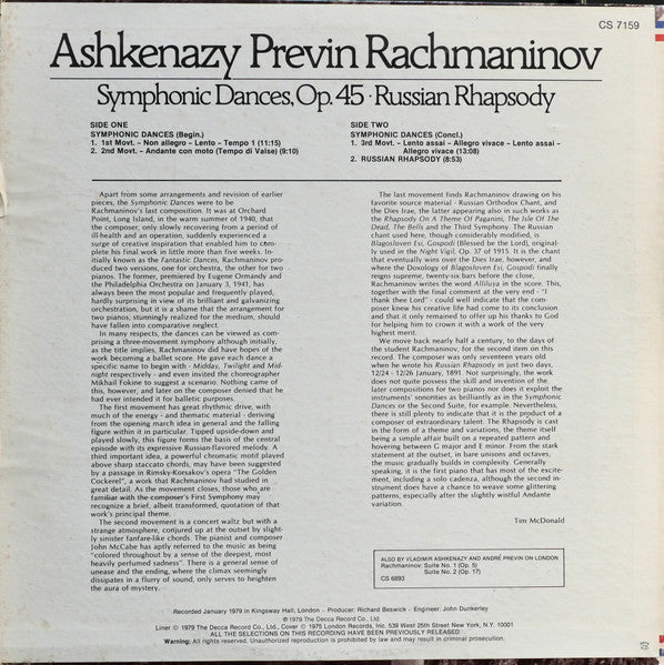 Ashkenazy*, Previn*, Rachmaninov* : Symphonic Dances, Op. 45 · Russian Rhapsody (LP)