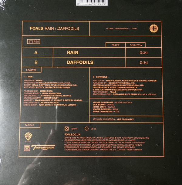 Foals : Rain / Daffodils (7", RSD, Single, Ltd)