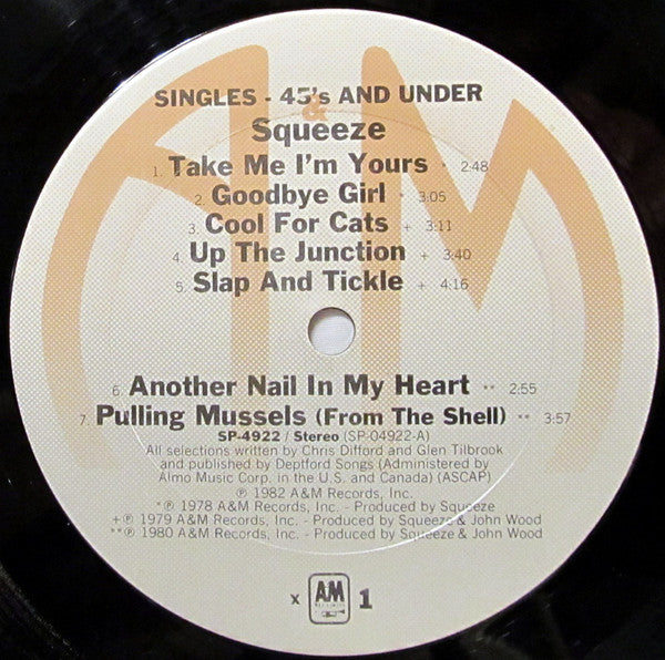 Squeeze (2) : Singles - 45's And Under (LP, Comp, Club, Car)