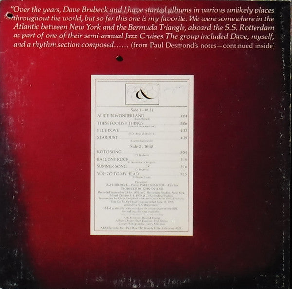 Dave Brubeck & Paul Desmond : 1975: The Duets (LP, Album, Promo)