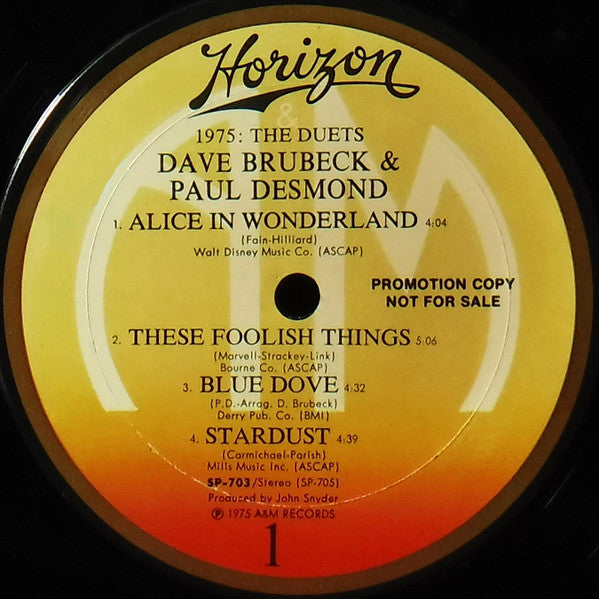 Dave Brubeck & Paul Desmond : 1975: The Duets (LP, Album, Promo)