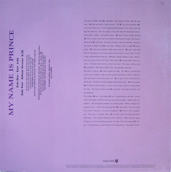 Prince And The New Power Generation : My Name Is Prince (12", Promo)