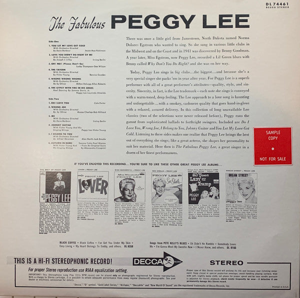 Peggy Lee : The Fabulous Peggy Lee (LP, Album)