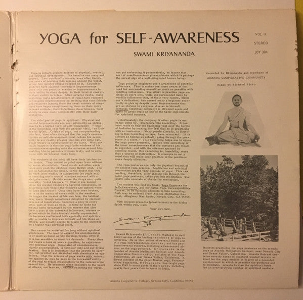 Swami Kriyananda : Yoga For Self-Awareness (2xLP, Album)