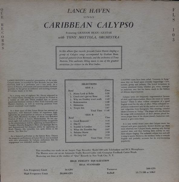 Lance Haven Feat. Tony Mottola Orchestra* : Caribbean Calypso (LP, Album)
