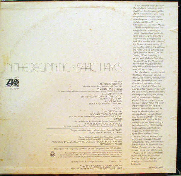 Isaac Hayes : In The Beginning (LP, Album, Promo, RE)