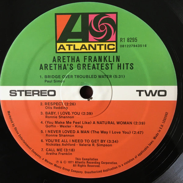 Aretha Franklin : Aretha's Greatest Hits (LP, Comp, RE)