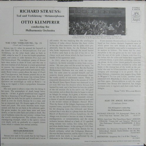 Richard Strauss, Otto Klemperer, Philharmonia Orchestra : Death And Transfiguration / Metamorphosen (LP, RE)