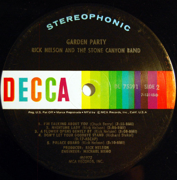 Rick Nelson & The Stone Canyon Band : Garden Party (LP, Album, Gat)
