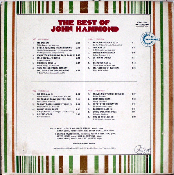 John Hammond* : The Best Of John Hammond (2xLP, Comp, Gat)