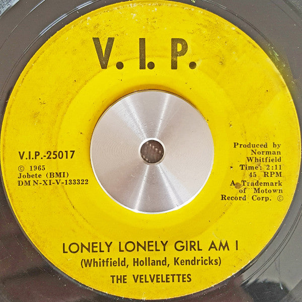 The Velvelettes : Lonely Lonely Girl Am I / I'm The Exception To The Rule (7", Mono)