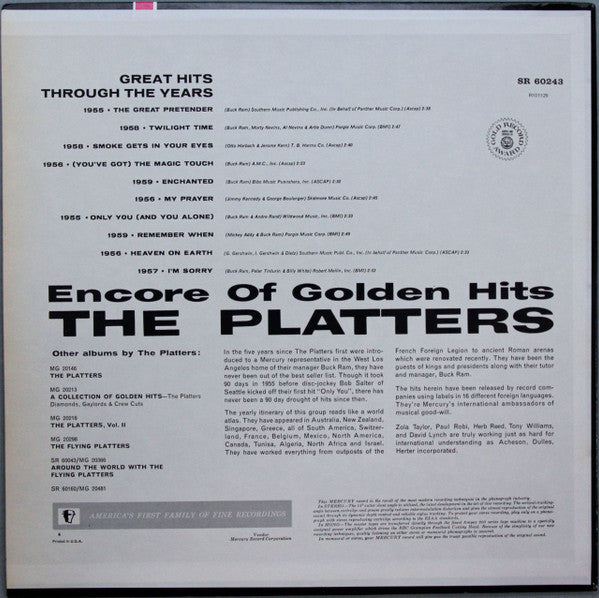 The Platters : Encore Of Golden Hits (LP, Comp, Club, RCA)