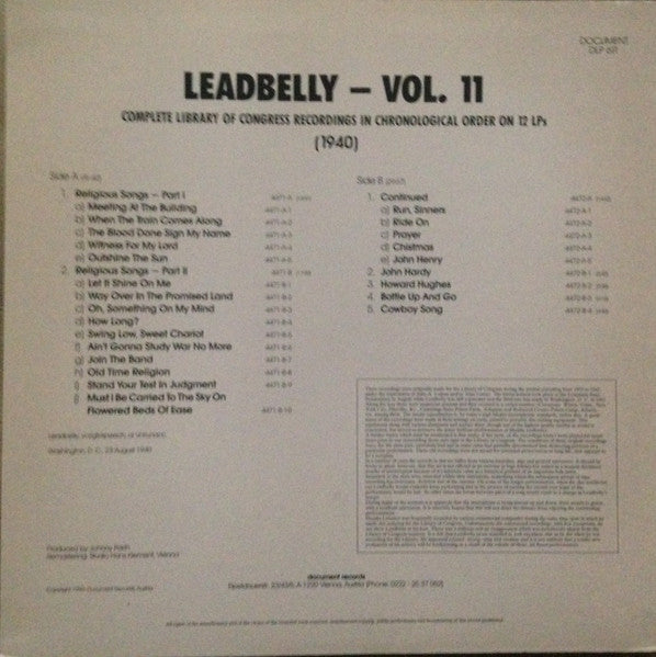 Leadbelly : Vol. 11 1940 (Complete Library Of Congress Recordings In Chronological Order On 12 LPs)  (LP, Comp, Mono, Ltd, RM)