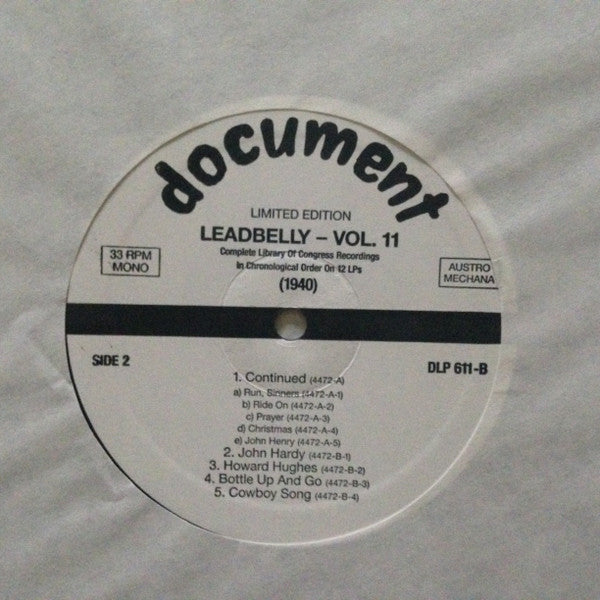 Leadbelly : Vol. 11 1940 (Complete Library Of Congress Recordings In Chronological Order On 12 LPs)  (LP, Comp, Mono, Ltd, RM)