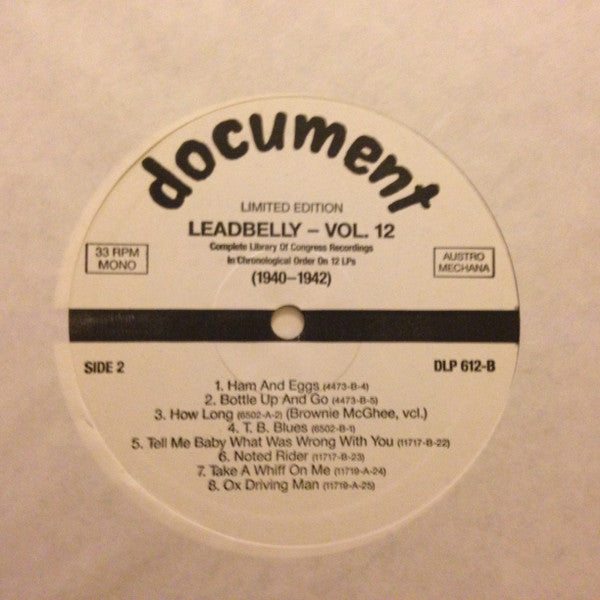 Leadbelly : Vol. 12 1940-1942 (Complete Library Of Congress Recordings In Chronological Order On 12 LPs)  (LP, Comp, Mono, Ltd, RM)