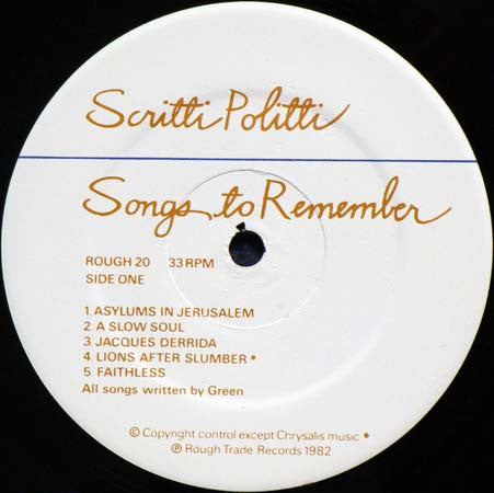 Scritti Politti : Songs To Remember (LP, Album)