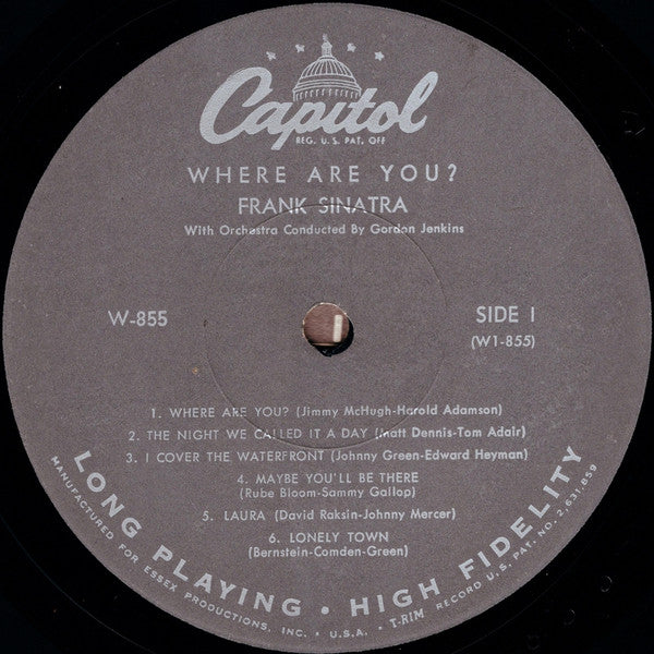 Frank Sinatra With Gordon Jenkins And His Orchestra : Where Are You? (LP, Album, Mono, Scr)
