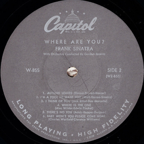Frank Sinatra With Gordon Jenkins And His Orchestra : Where Are You? (LP, Album, Mono, Scr)