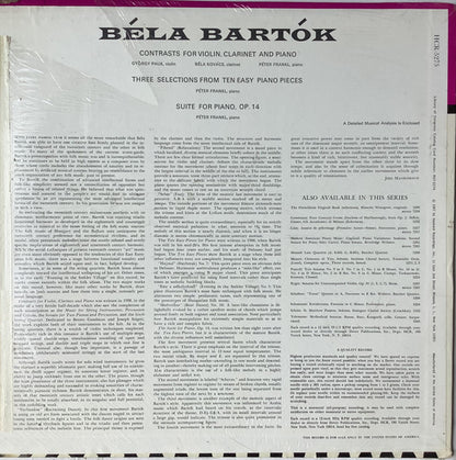 Béla Bartók : Contrasts For Violin, Clarinet And Piano / Three Selections From Ten Easy Piano Pieces / Suite For Piano, Op. 14 (LP, Mono)